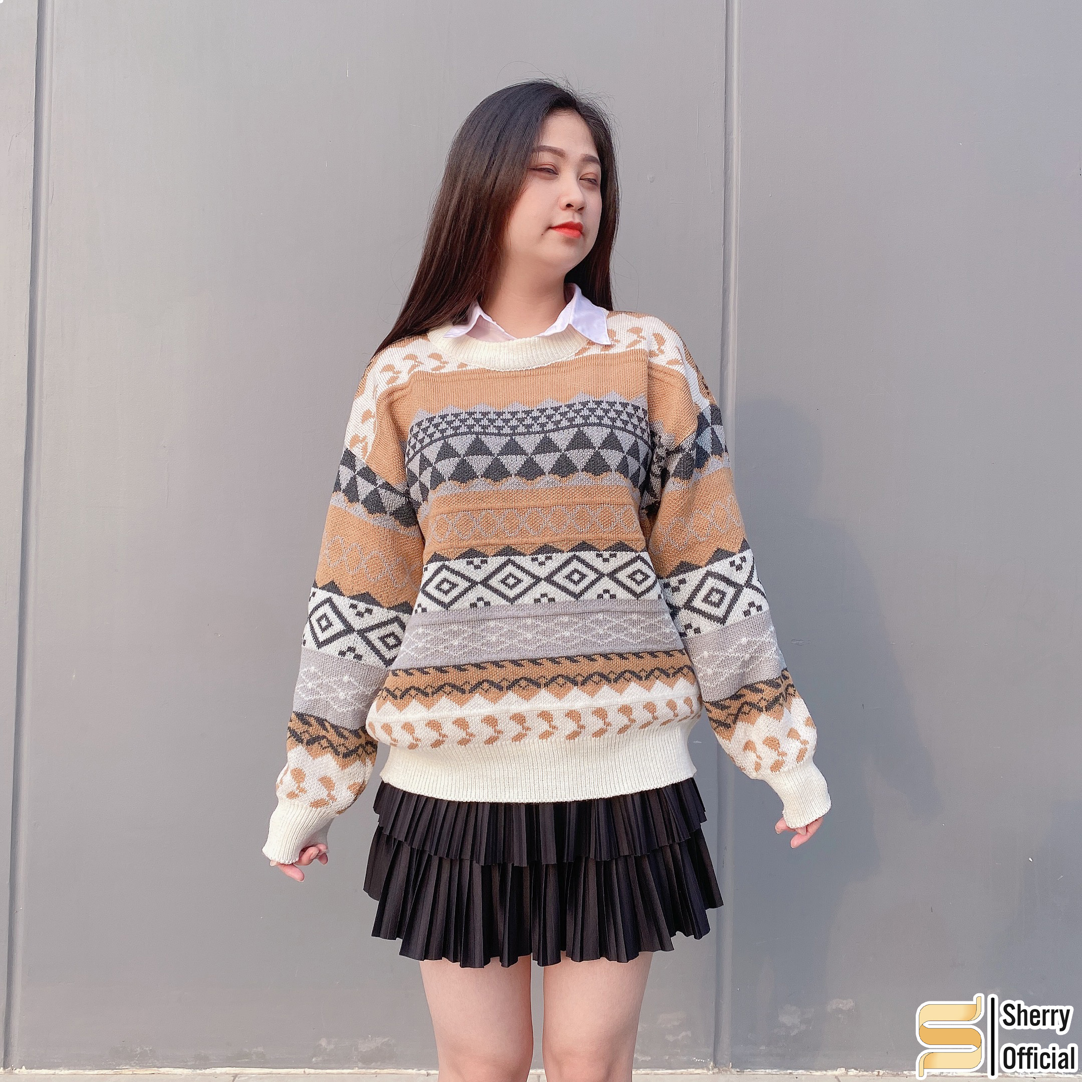 Áo len thổ cẩm hoạ tiết siêu ấm