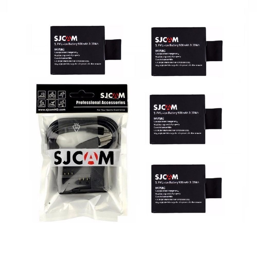 Combo sạc đôi + 4 viên pin cho sjcam, eken