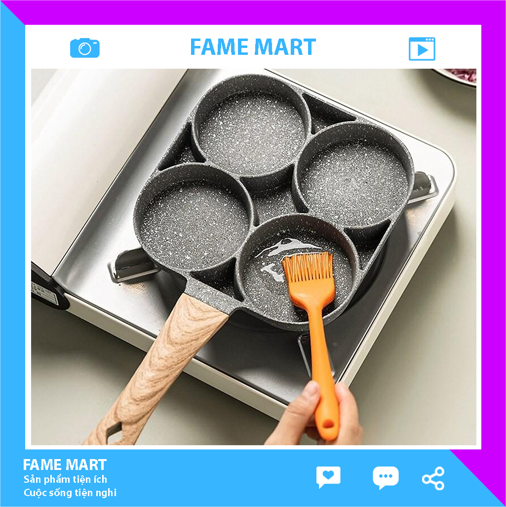 Chảo chiên trứng 4 ngăn vân đá chống dính dùng được bếp từ FAME MART