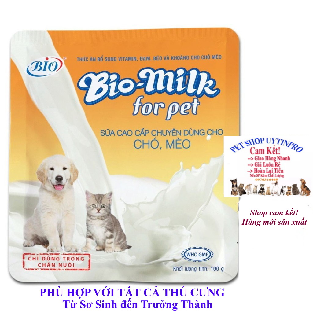 [Hoàn tiền 10%]  SỮA CHO PET THÚ CƯNG CHÓ MÈO BIO MILK GÓI 100G Bổ sung chất dinh dưỡng - Pet shop Uytinpro