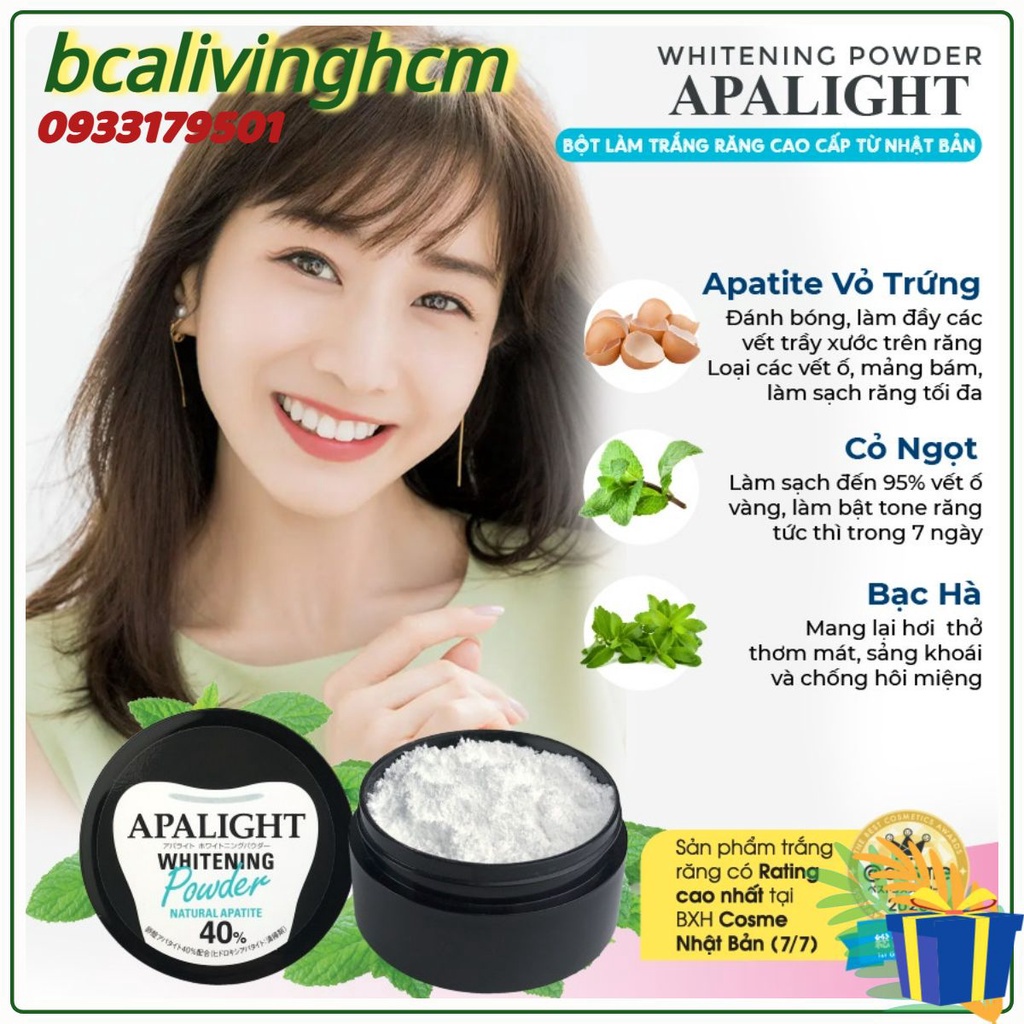 Bột làm trắng răng Apalight Nhật Bản phục hồi men răng, sạch mảng bám, giảm ố vàng, giảm hôi miệng