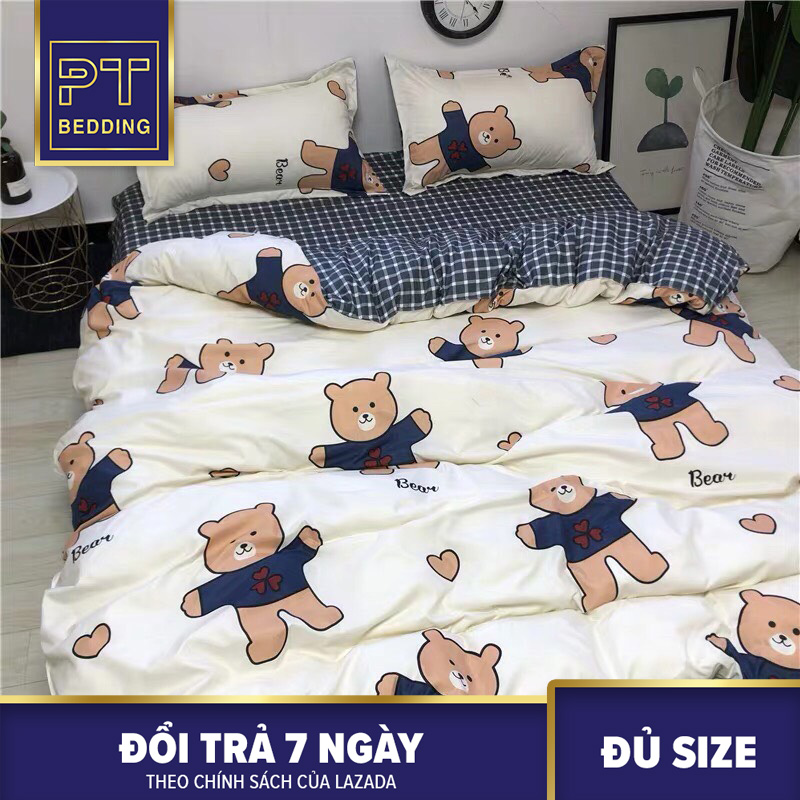 Bộ Chăn Ga Gối ( 01 Drap + 1 vỏ mền + 2 áo gối ) Gấu PLN