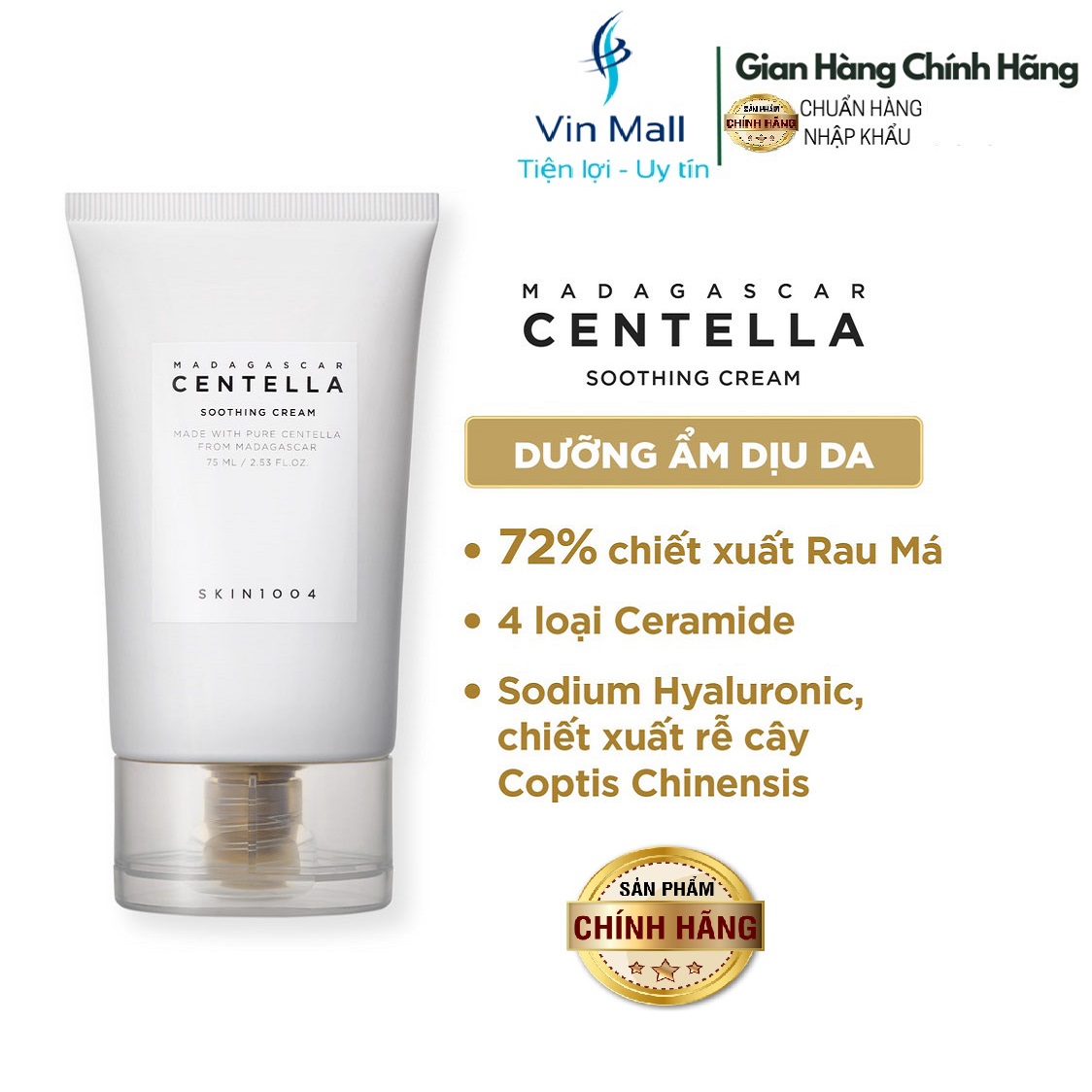 Kem dưỡng ẩm da rau má madagascar centella 75ml cho da dầu mụn giúp phục hồi da giảm mụn hiệu quả