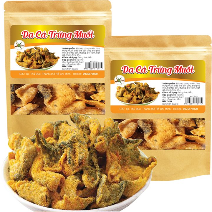 Combo 2 bịch da cá trứng muối sấy giòn mỗi bịch 100g SK FOOD