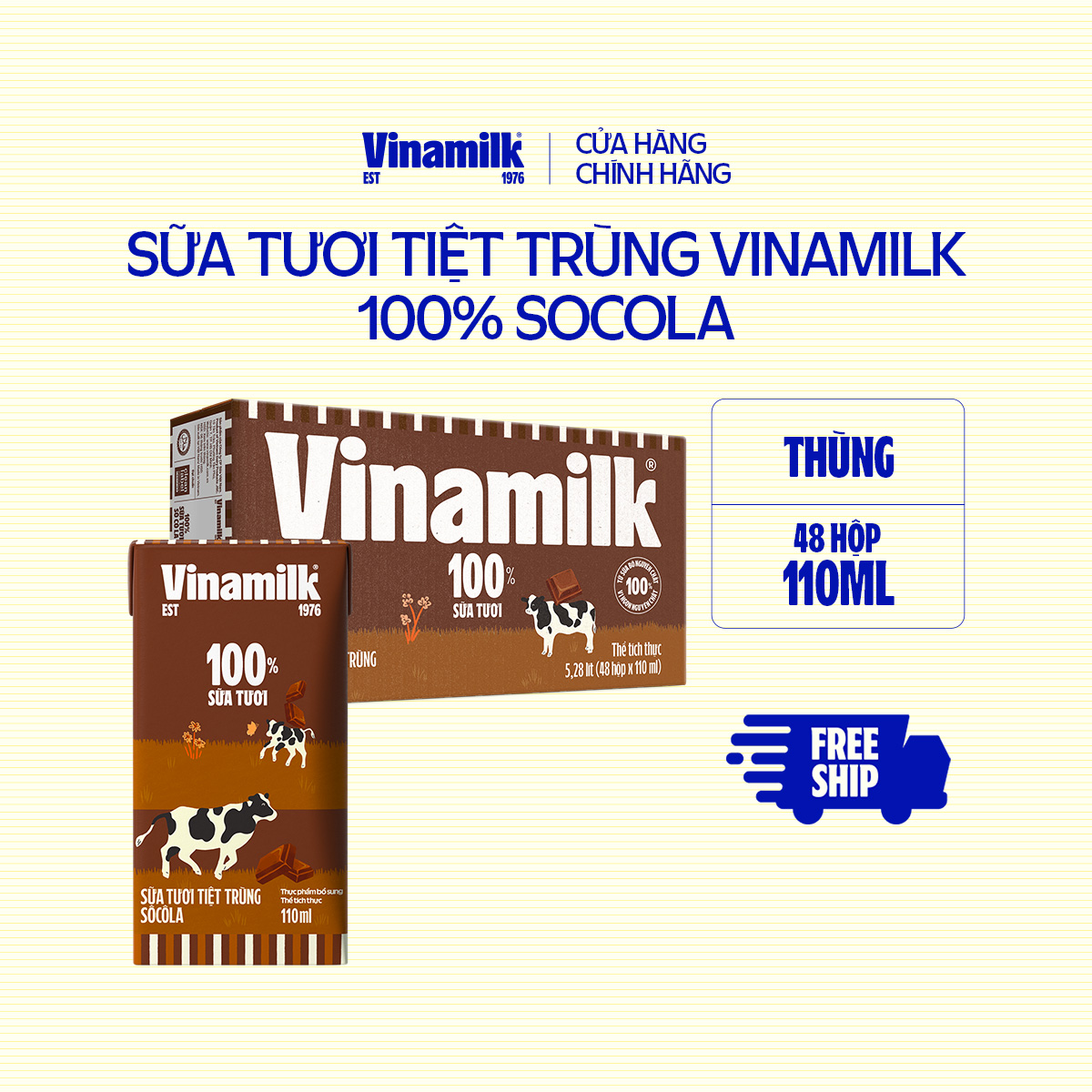 Thùng 48 hộp sữa tươi Vinamilk 100% socola 110ml