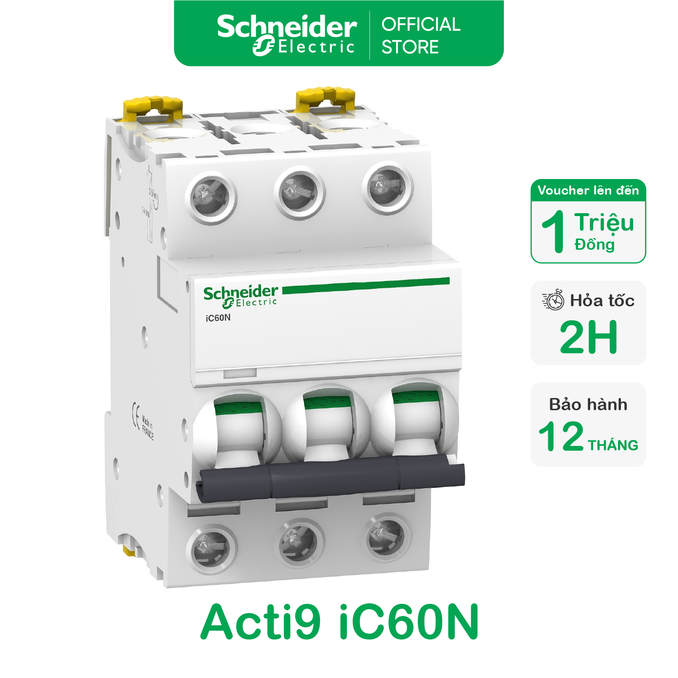 Cầu dao tự động MCB (át tép) 3P dòng cắt 6kA series iC60N dòng Acti9 - Schneider Electric - A9F74306 A9F74310 A9F74316 A9F74320 A9F74325 A9F74332 A9F74340 A9F74350 A9F74363