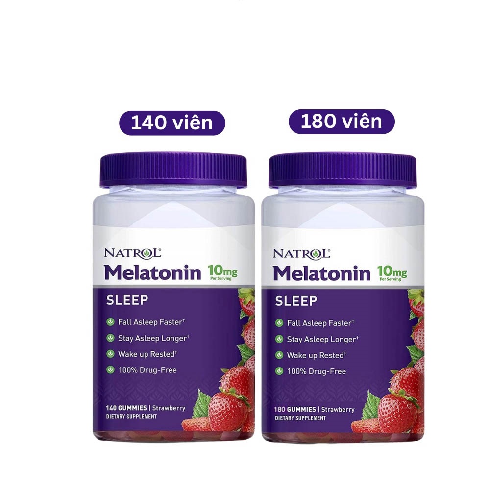 Kẹo dẻo Natrol Melatonin 10mg per serving Sleep 140 viên Giúp Ngủ Ngon Vị Dâu giảm thiểu căng thẳng và mệt mỏi trong thời gian dài - Natrol Gummies - Shop Hong1008