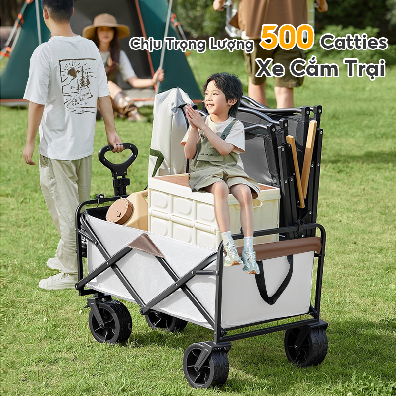 GK-KOOK Xe Cắm Trại, Xe Kéo Dã Ngoại Gấp Gọn Du Lịch Cắm Trại, bánh điện Oxford di động ngoài trời đẩy dã ngoại để câu cá