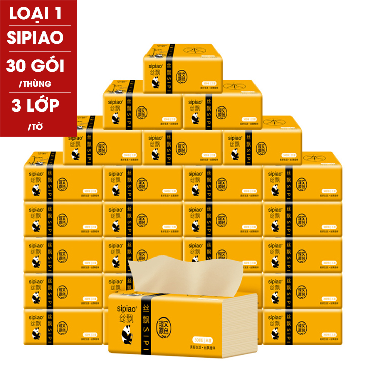 Thùng 30 gói giấy ăn gấu trúc SIPIAO 1 tờ 3 lớp siêu mềm siêu dai