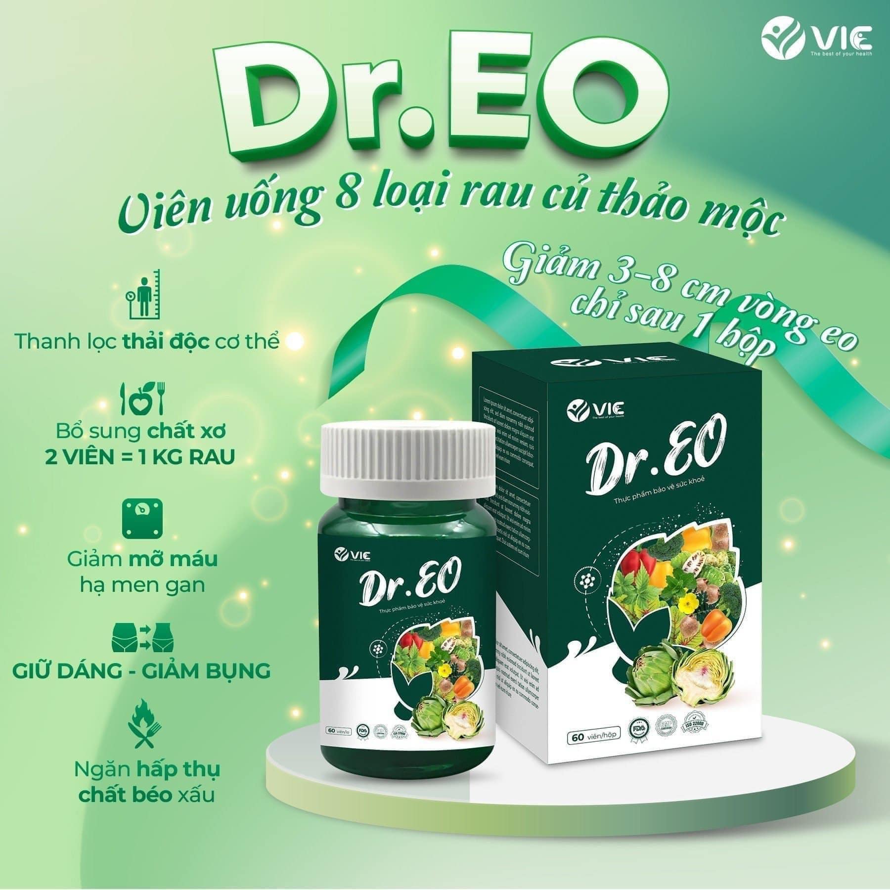 Viên xơ thảo mộc rau củ DR.EO giảm mỡ bụng mỡ thừa giữ dáng ,siết eo 60 viên - TAKA