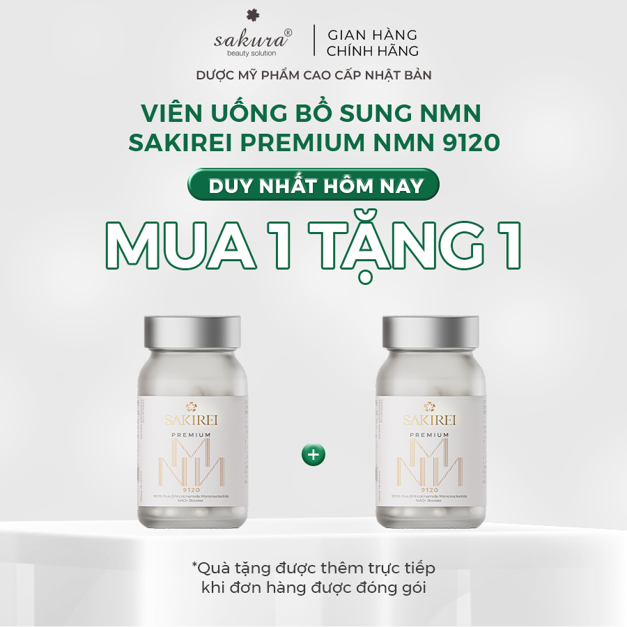 Viên uống Sakirei Premium NMN 9120 - 3000mg NMN tinh khiết 99.9%, đảo ngược lão hóa, hỗ trợ sức khỏe hộp 30 viên