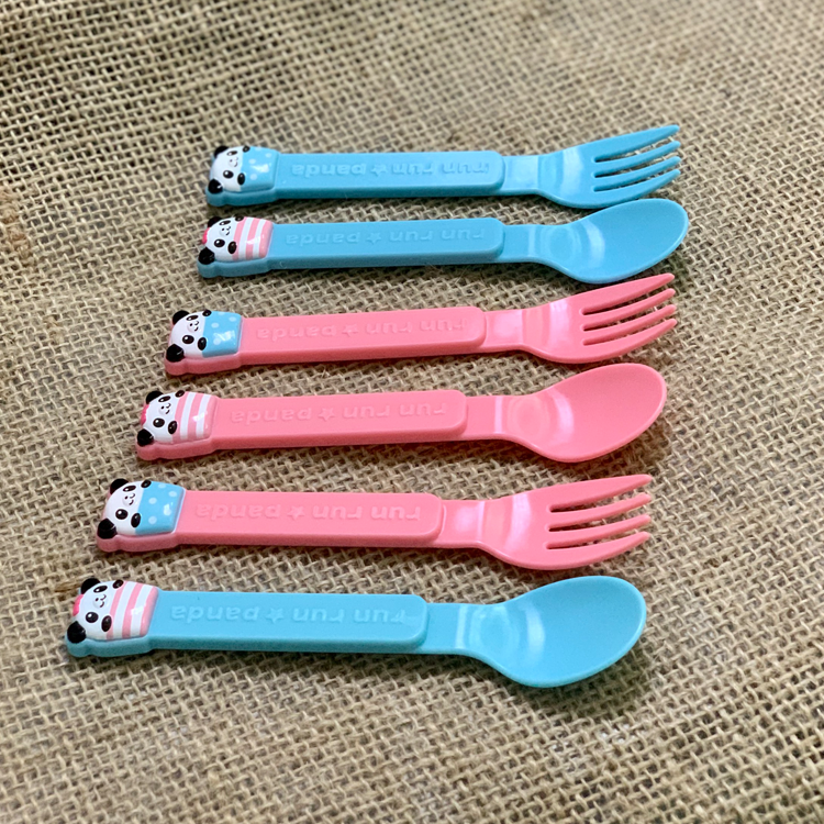 Set 6 thìa, Nĩa nhựa cho bé hình gấu trúc hàng Nhật Bản, nhựa PP an toàn sức khỏe