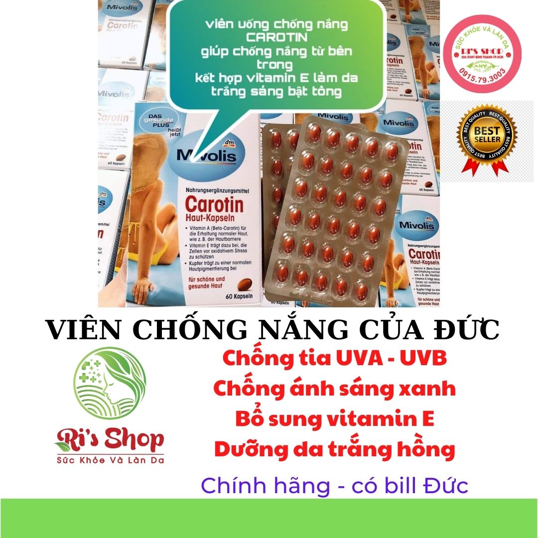 [HCM]VIÊN CHỐNG NẮNG TRẮNG DA CAROTIN - hàng nội địa Đức: bảo vệ  da chống lại tia UVA UVB và tia bức xạ từ máy tính giúp  làn da trắng hồng rạng rỡ