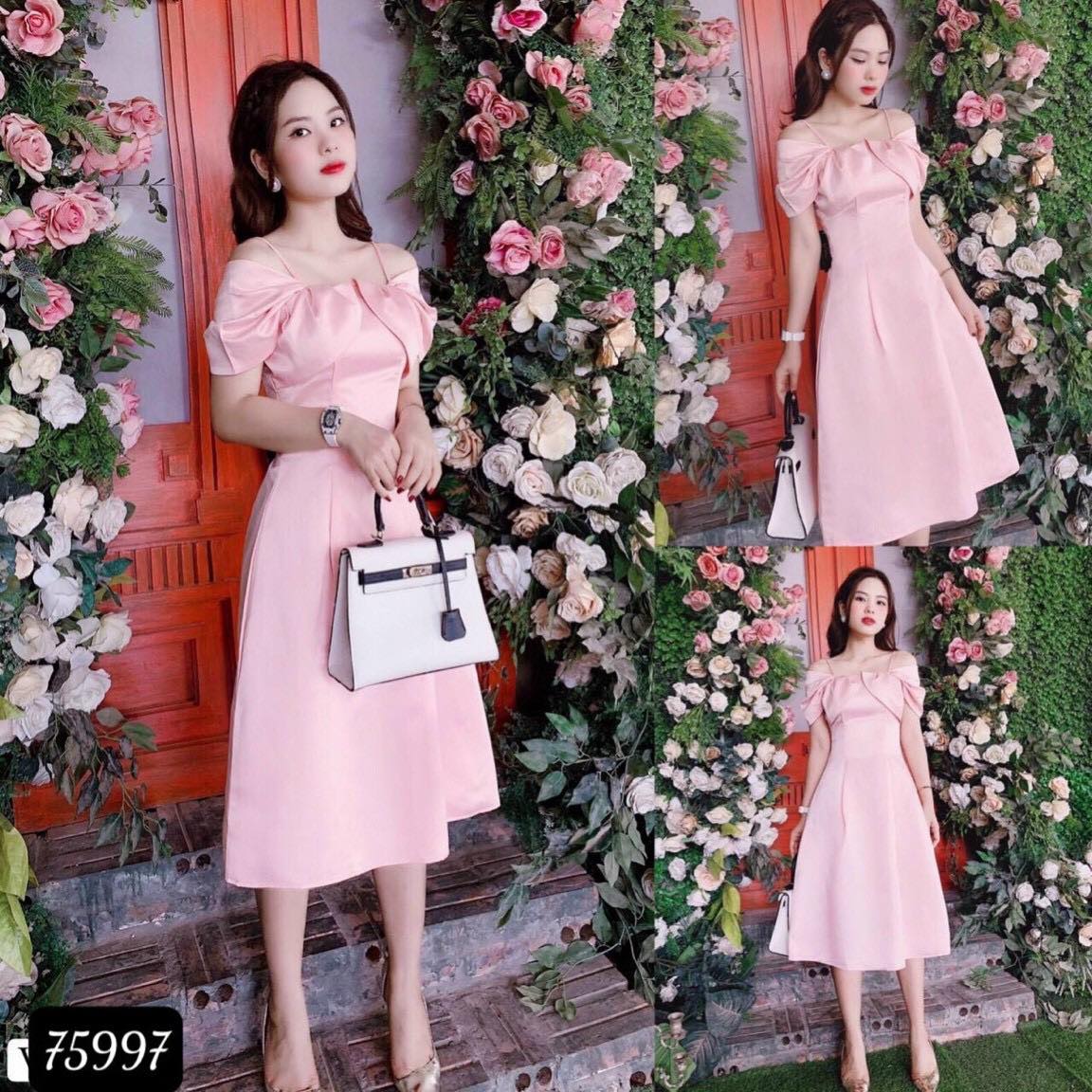 Đầm xòe 2S trễ vai dễ thương thanh lịch