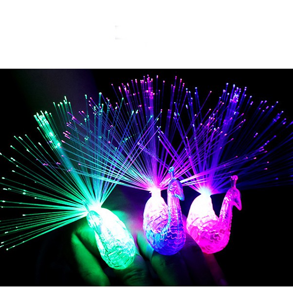 Đèn Led trang trí phòng ngủ để bàn hình con công phát sáng sợi quang nhiều màu Đồ chơi mini dễ thương