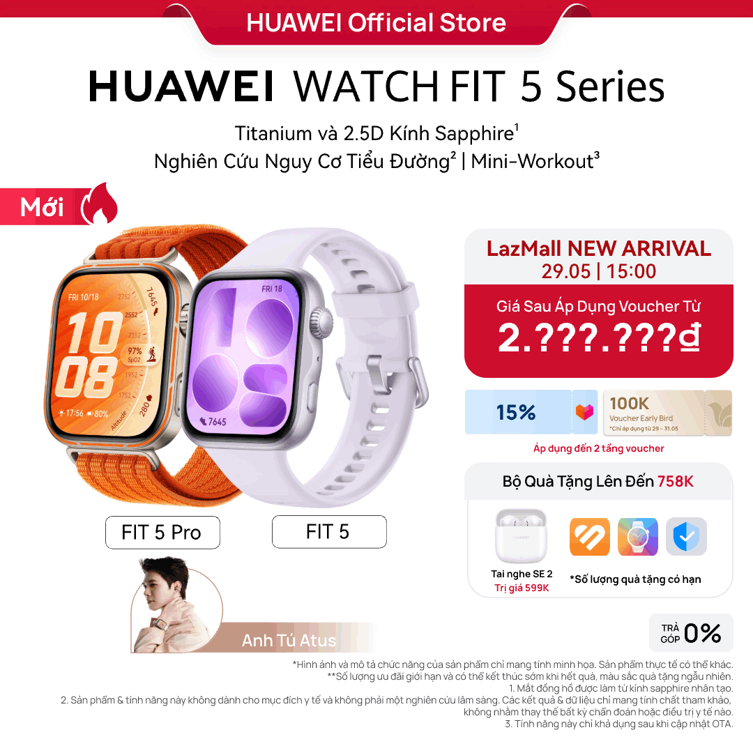 [Mở Bán Chính Thức 29.05] Đồng Hồ Thông Minh HUAWEI WATCH FIT 5 Series |Titanium  Kính Sapphire 2.5D | Mini-Workout