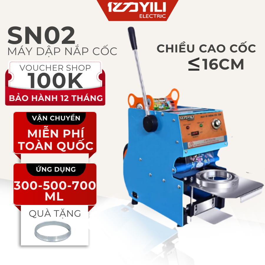Máy dập cốc, máy dập nắp cốc trà sữa, máy dập cốc, ly nhựa, máy dán miệng ly yili electric d8-b9 bảo hành 1 năm