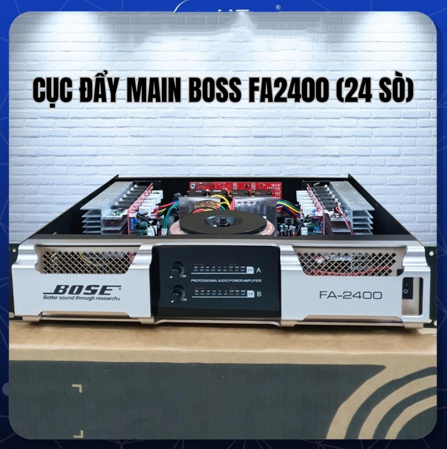 Cục Đẩy Main Boss FA2400 24 Sò Sử Dụng Cho Đôi Loa 40 Hoặc 50 Công Suất Từ 600800W/1 Kênh X2 Và Phù Hợp Cho Dàn Karaoke Dàn Sân Khấu Chuyên Nghiệp Âm Thanh Đánh Lực Khỏe Mà Không Nóng