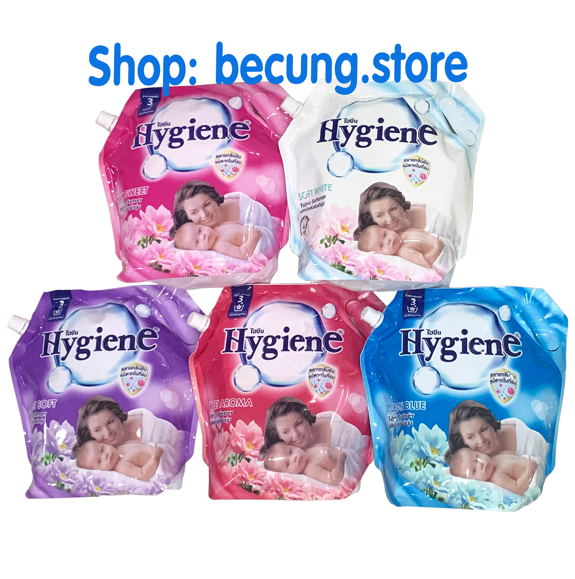 Nước xả mềm vải đậm đặc lưu hương hygiene nhập khẩu thái lan dạng túi 1800ml.