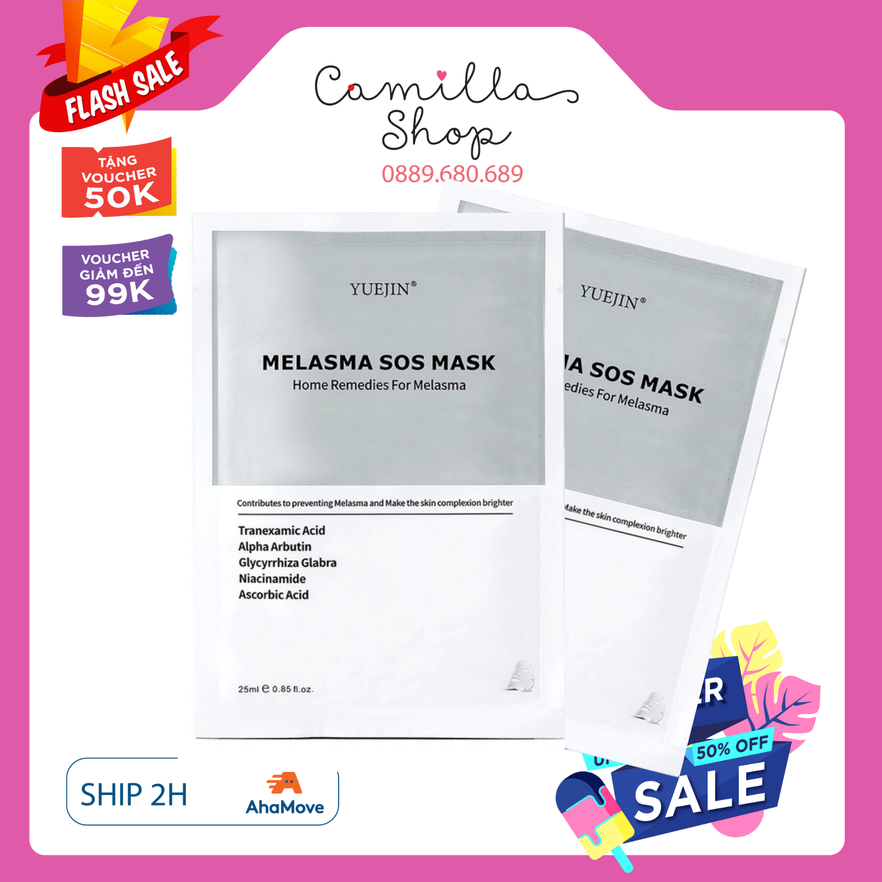 Mặt nạ dưỡng trắng da Melasma SOS 1 hộp 10 miếng