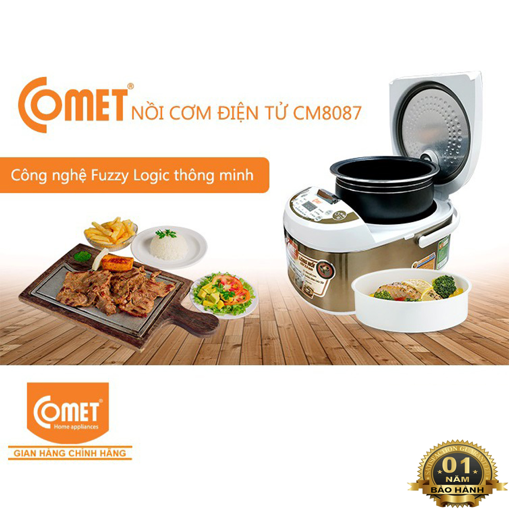 Nồi cơm điện COMET 1.8L CM8087- Công nghệ Fuzzy tự điều chỉnh nhiệt độ nấu thông minh Lòng nồi được tráng lớp chống dính Honeycomb an toàn - Nồi đa chức năng nấu cơm, cháo, súp,canh BẢO HÀNH 12 THÁNG