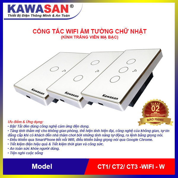 Công tắc wifi âm tường chữ nhật ct-wifi-w