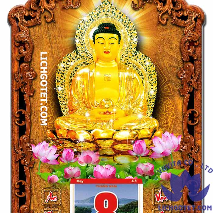 [HCM]LỊCH GỖ TREO TƯỜNG PHẬT A DI ĐÀ 2024