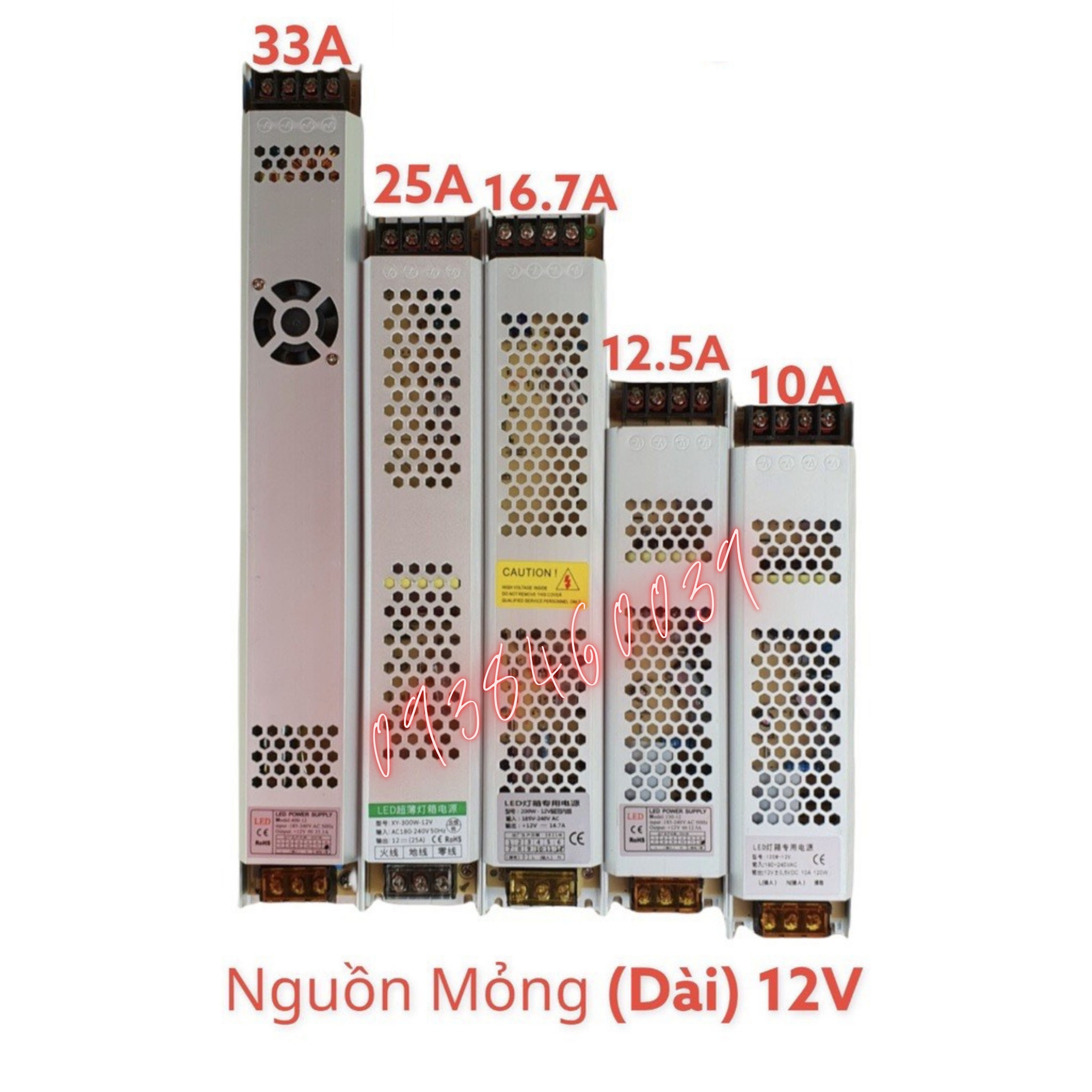 Nguồn tổ ong dẹp dài 12V siêu mỏng 10A