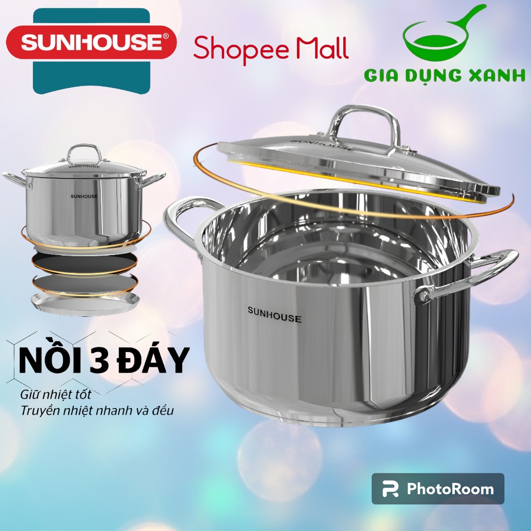 [HCM]Nồi inox 3 đáy SUNHOUSE 20CM
