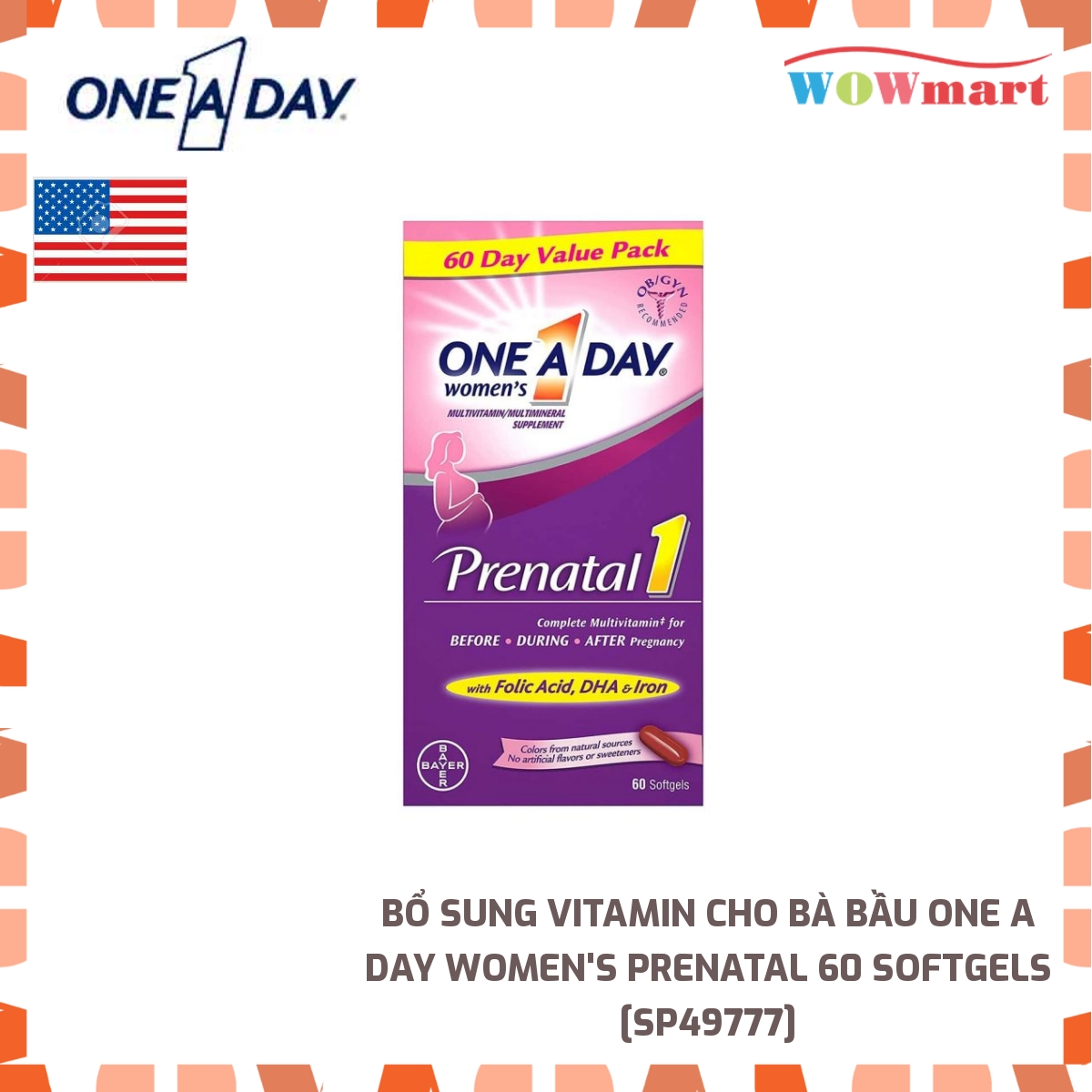 Bổ sung Vitamin cho bà bầu One A Day Women's Prenatal 60 Softgels - [MỸ]