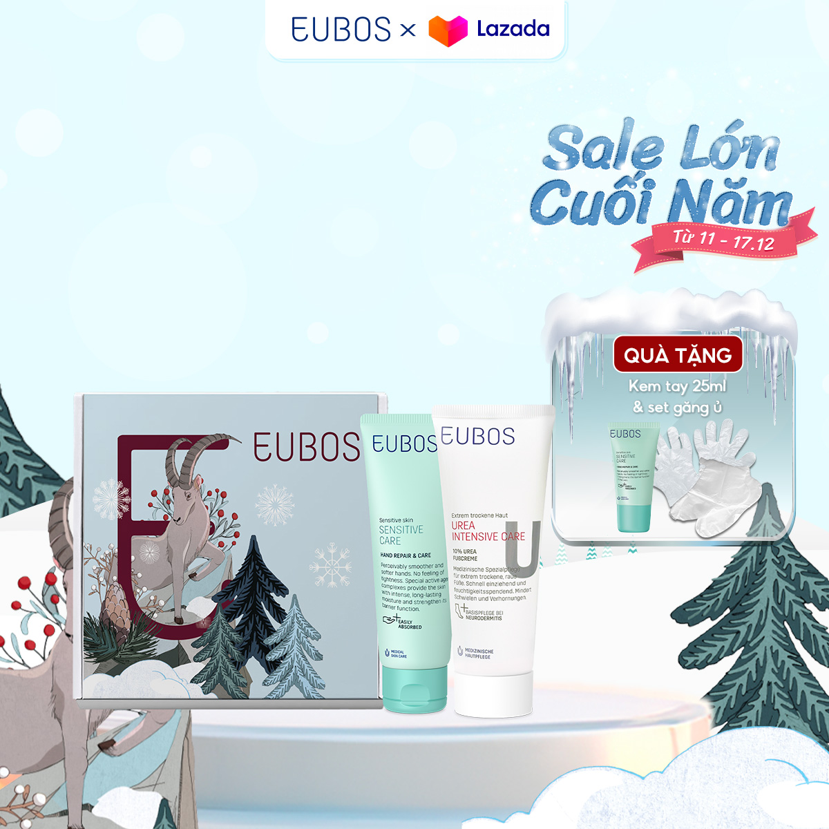 [Hộp quà tặng] Combo Kem Dưỡng Tay EUBOS 75ml Và Kem Dưỡng Gót Chân UREA 100ml Dưỡng Ẩm, Phục Hồi Da Khô, Da Nhạy Cảm - Đức