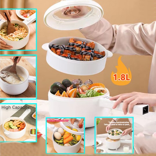 Nồi lẩu điện mini chống dính kèm xửng hấp,ca nấu mì đa năng,có cầm tay, chiên ,xào ,hấp ,nấu .bảo hành 6 tháng