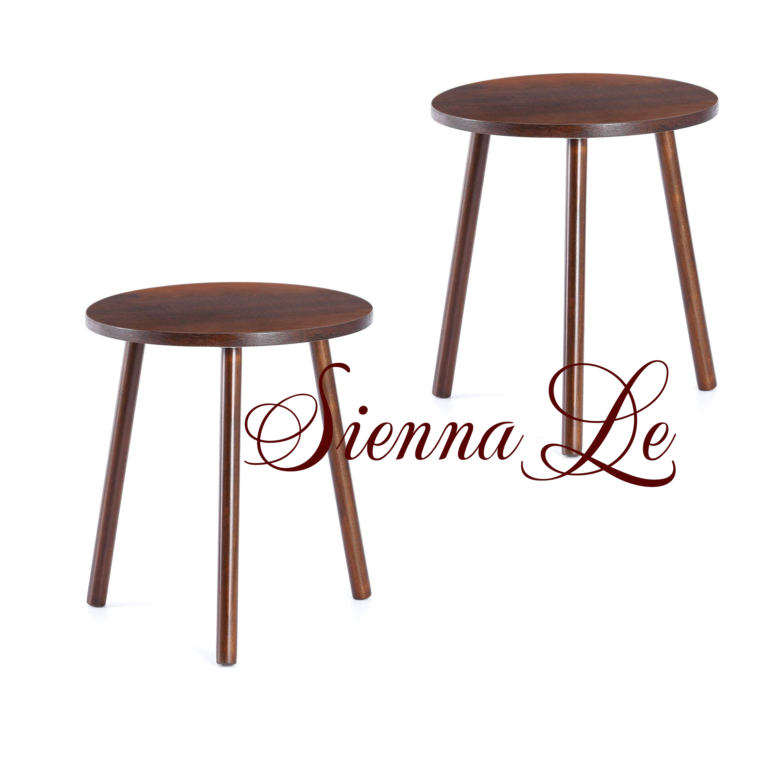 [Sienna Le] (Bộ 2) Đôn Gỗ, Kệ Giá Tròn Nhỏ Đỡ Chậu Hoa - Phong Cách Mid-Century - Bàn Trà Bàn Coffee Bàn Kê Đầu Giường Màu Nâu 40x30cm
