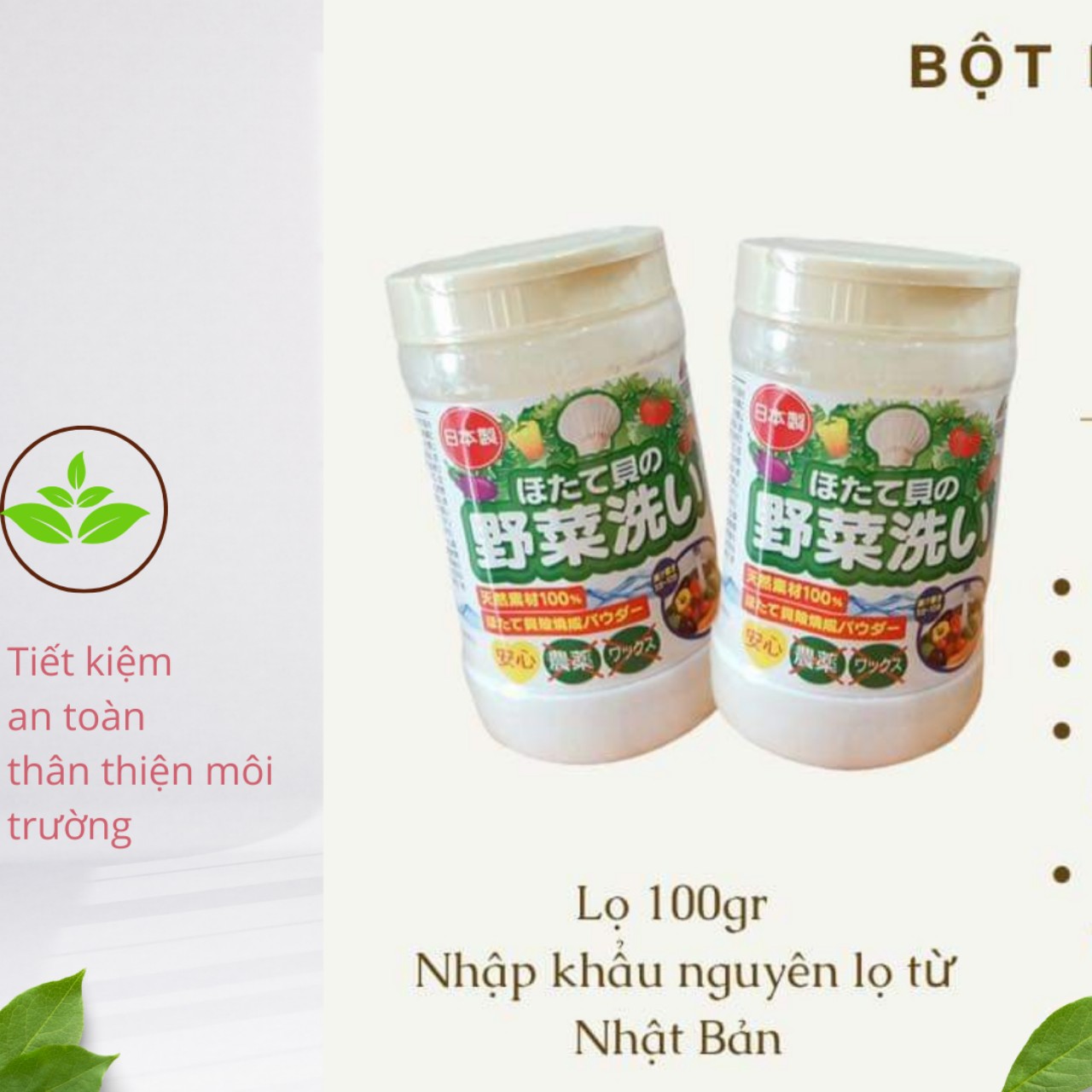 Bột rửa rau củ quả từ bột  vỏ sò lọ 100g Nhật Bản