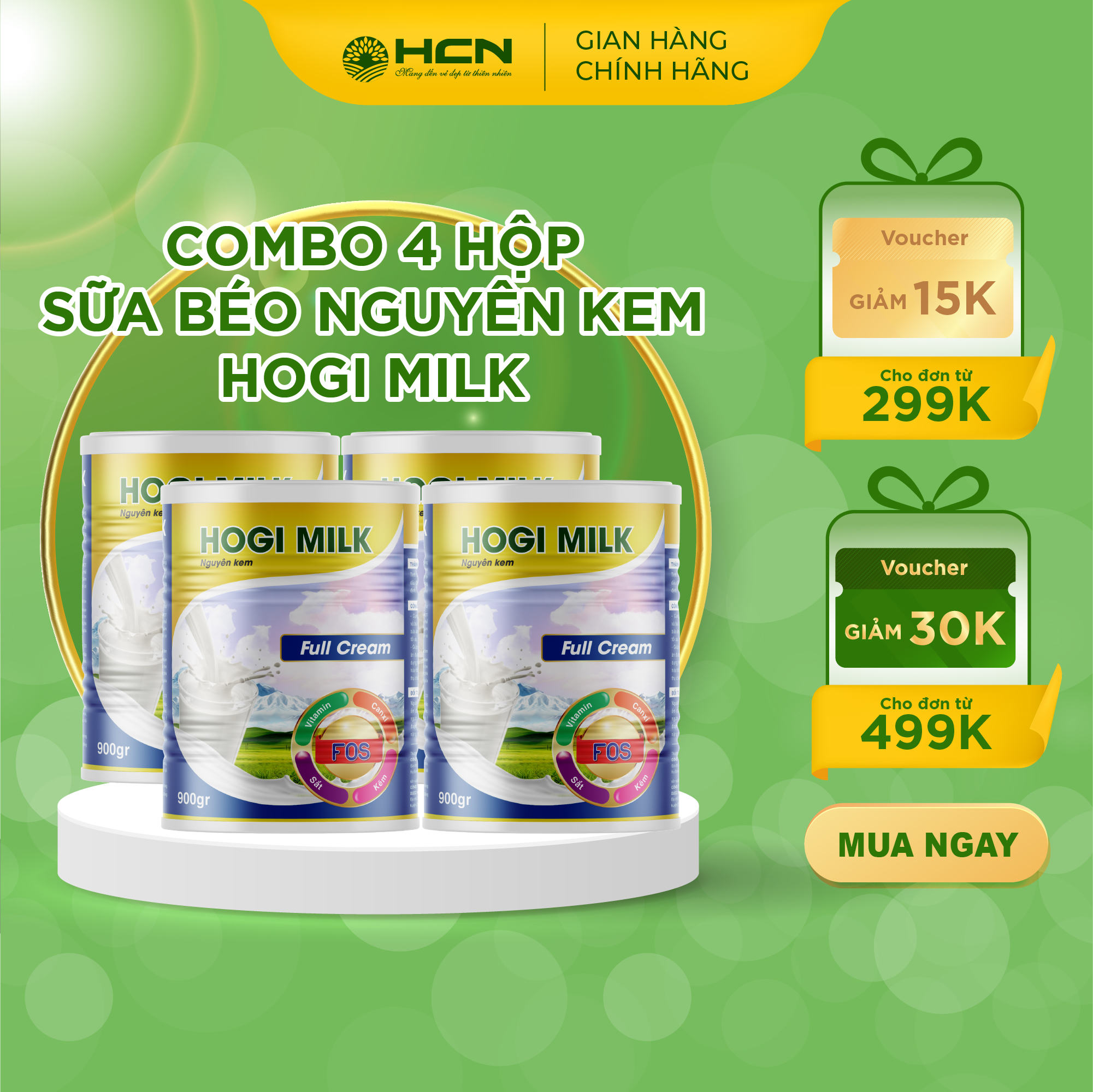 COMBO 4 Hộp Sữa Béo Nguyên Kem HOGI Milk 900g Tăng Cân An Toàn