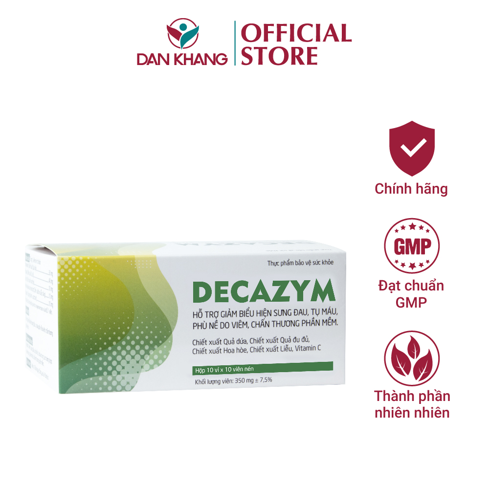 Viên Uống Hỗ Trợ Giảm Sưng Do Chấn Thương Phần Mềm Decazym Hộp 10 Vỉ x 10 Viên