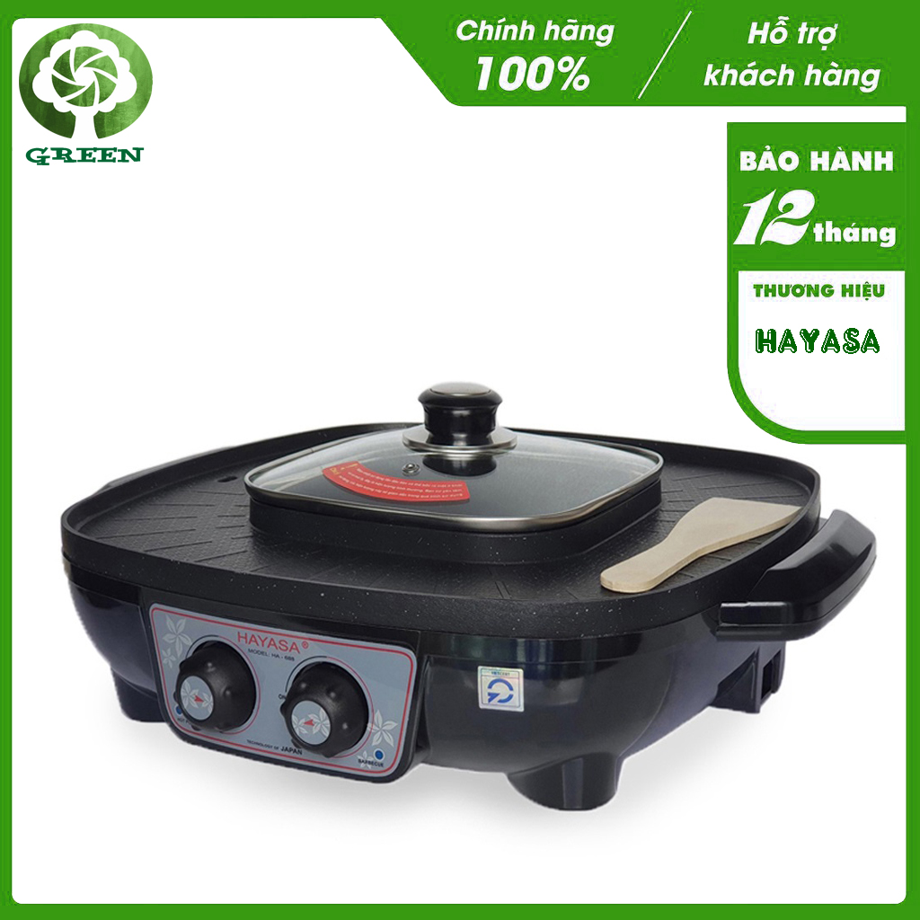 Nồi lẩu điện nướng vuông đa năng 2 trong 1 hayasa ha-688