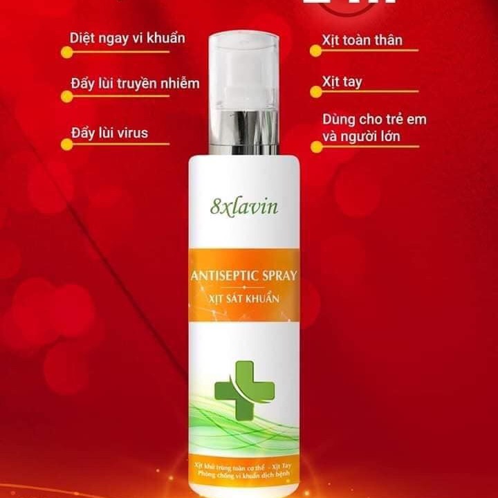 8XLAVIN - XỊT KHÁNG KHUẨN • Xịt vào tay - xịt kháng khuẩn toàn cơ thể - phòng ngừa vi khuẩn dịch bệnh • Giúp làm sạch da, kháng khuẩn, giúp bảo vệ da khỏi vi khuẩn có hại