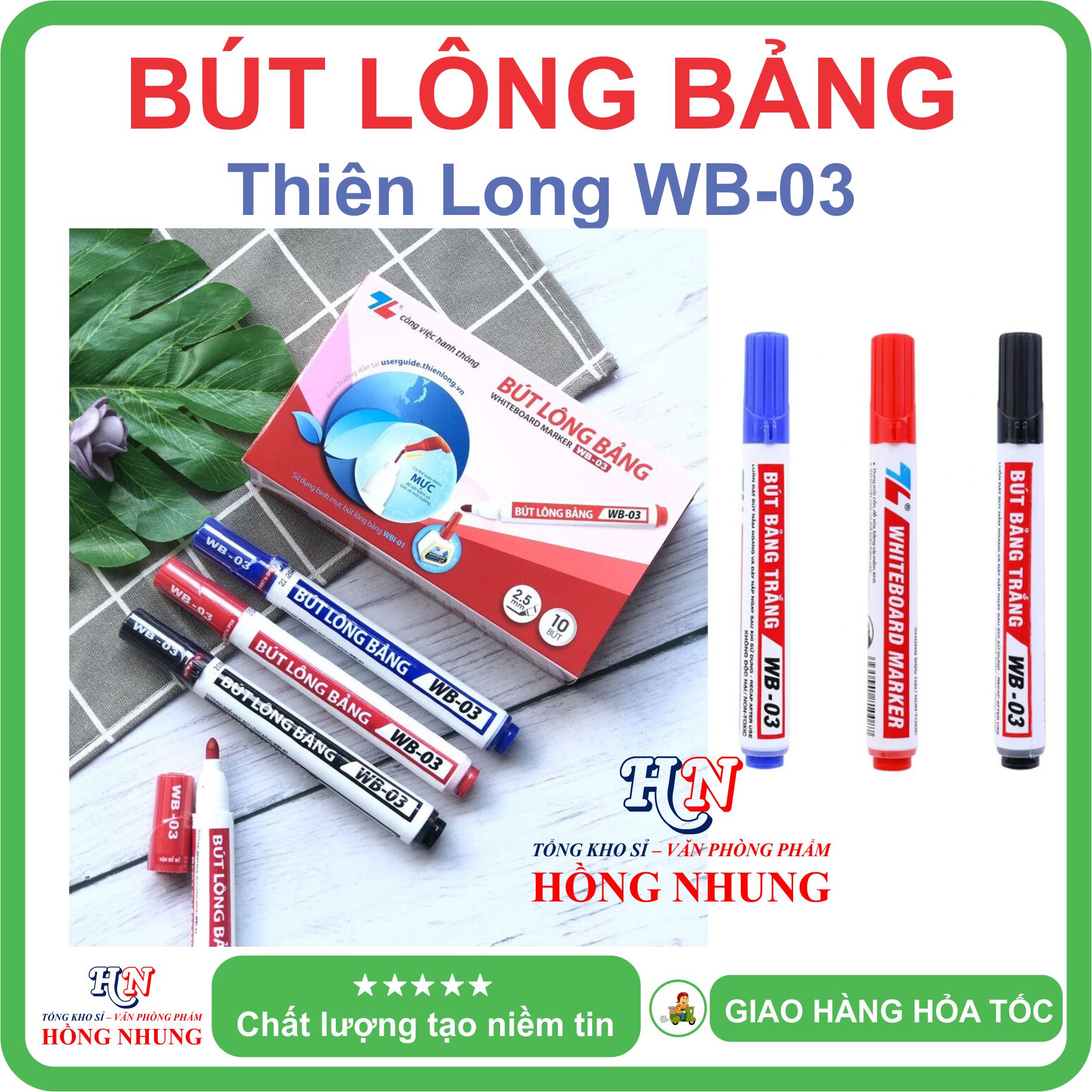 [SÉT] COMBO Hộp 10 Cây Bút Lông Bảng Trắng - Thiên Long WB-03, Mực ra đều, dễ lau chùi.