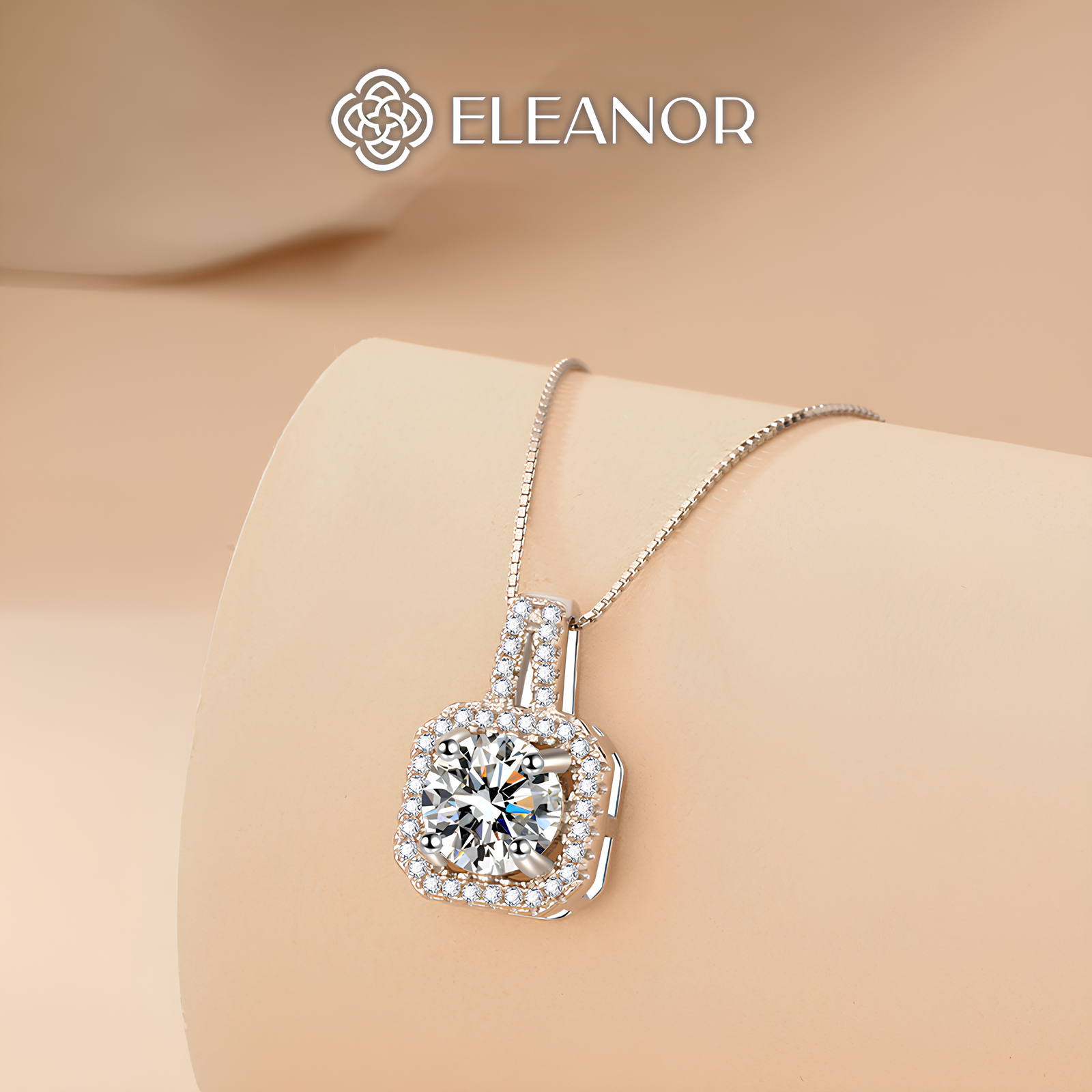 Dây chuyền nữ titan Eleanor Accessories vòng cổ mặt đính đá hình vuông trắng lấp lánh phụ kiện trang sức 5928 