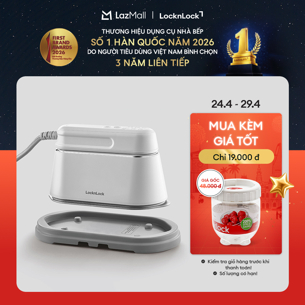 Bàn ủi hơi nước 2 trong 1 LocknLock 2 in 1 steam iron 100ml - Màu trắng ENI262WHT