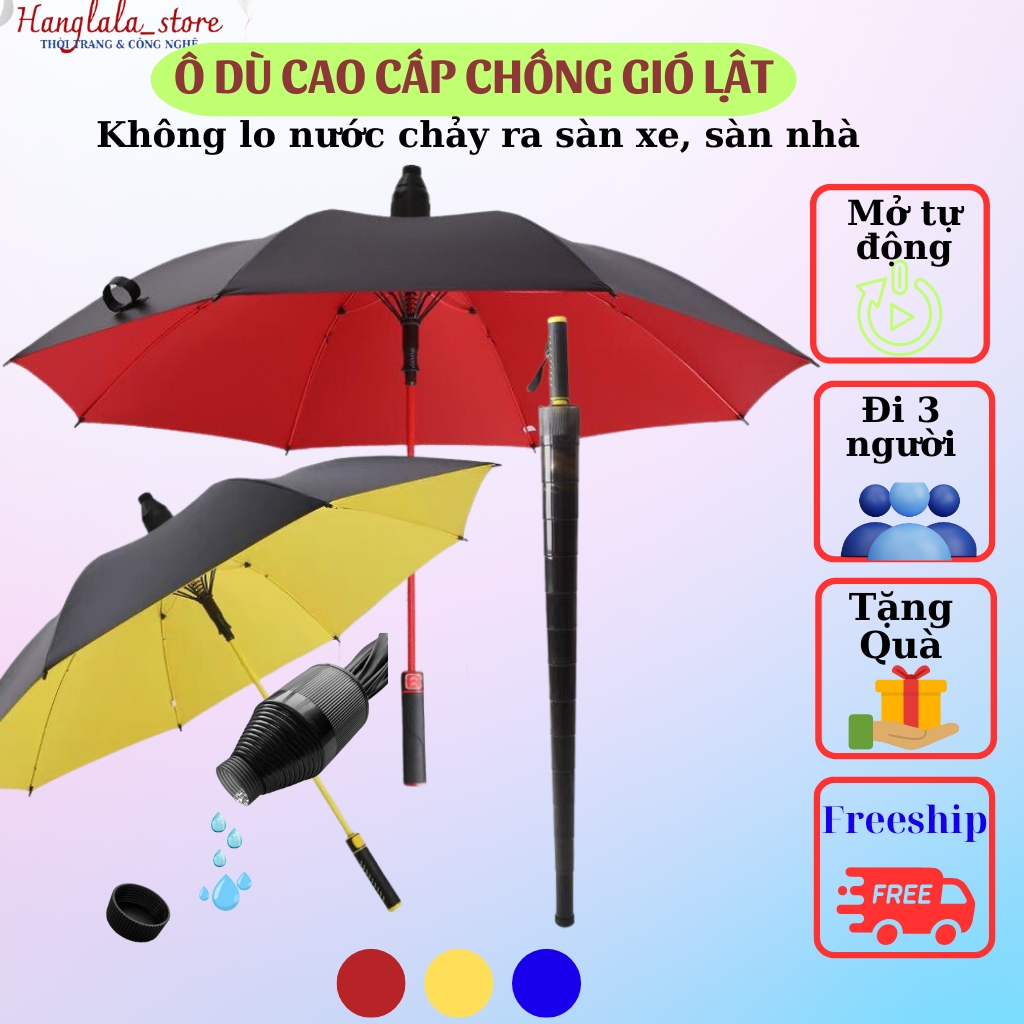 Ô có vỏ rút , Ô Dù Thông Minh Cán Dài Cao Cấp 8 Nan To Chống Rỉ, Chống Gió Lật Có Vỏ Bọc Hiện Đại Mở Tự Động