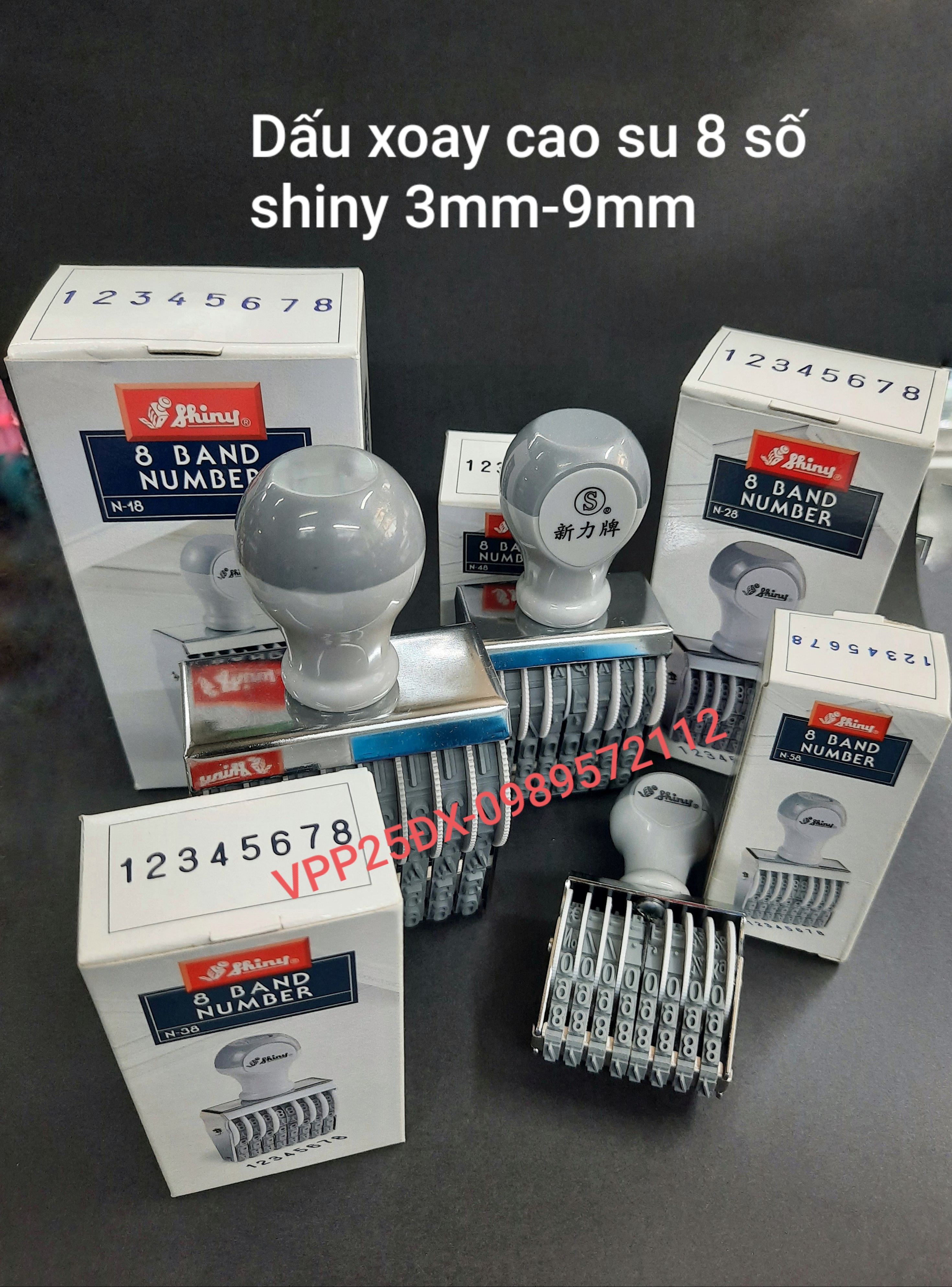 Dấu xoay cao su 8 số shiny- dấu số cao su các cỡ 3mm-9mm