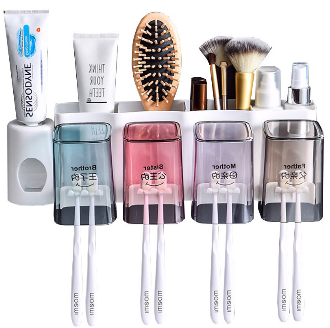 Kệ đựng bàn chải kem đánh răng  kèm 4 ly  dán tường có đồ lấy kem  - kệ đựng đồ đa năng - kệ nhà tắm -  kệ mini nhà tắm -