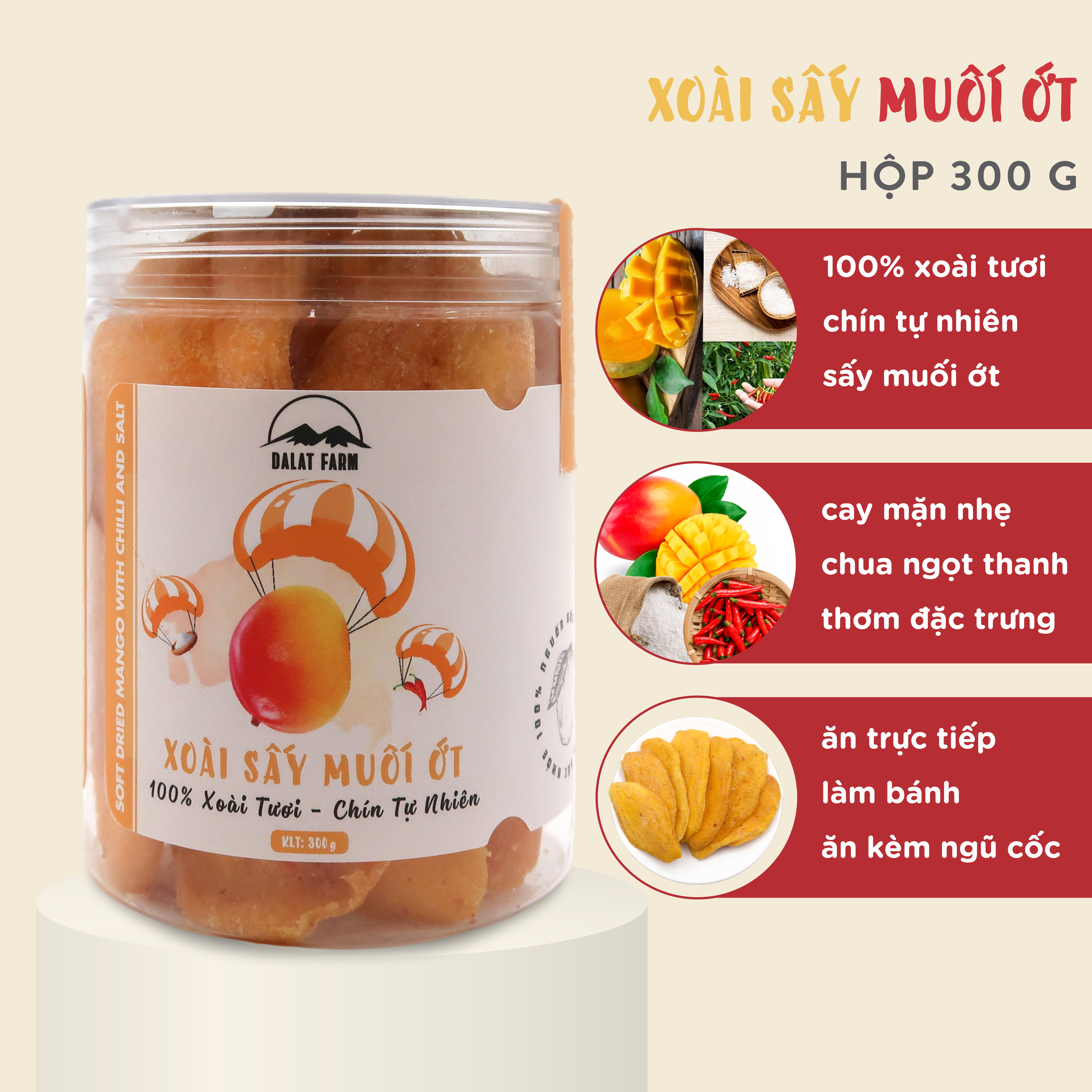  Xoài Sấy Muối Ớt DalatFarm - Hộp 300g 