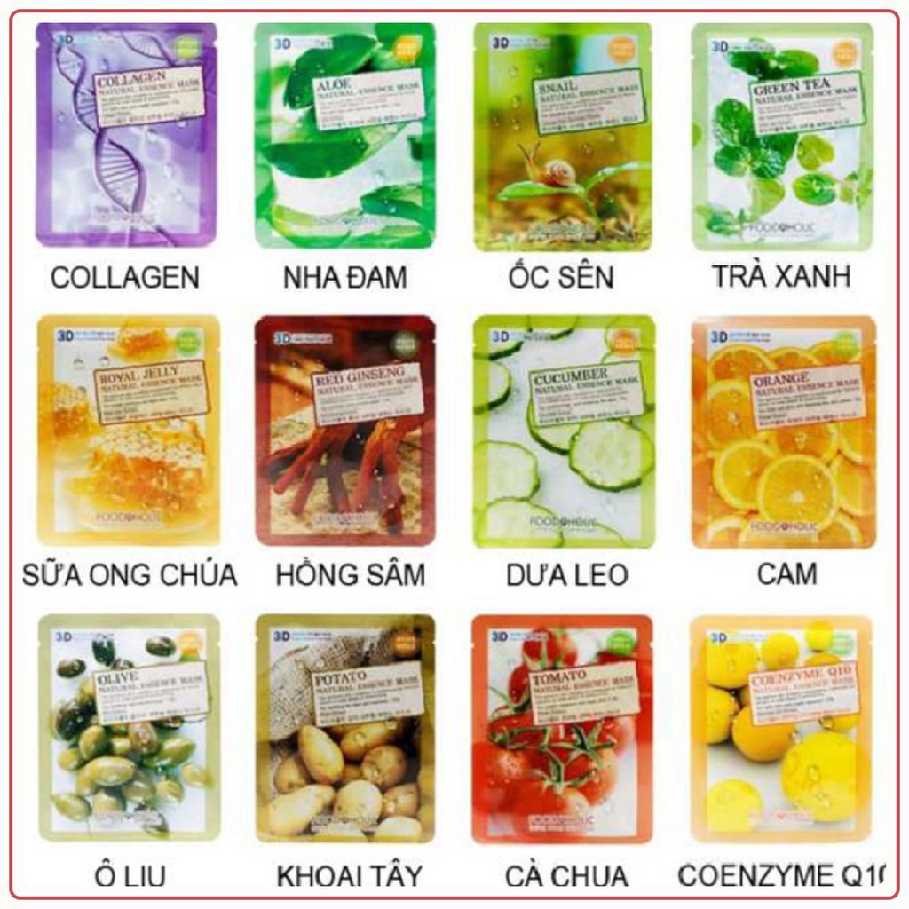 Mix Ngẫu nhiên 10 miếng mặt nạ dưỡng da Foodaholic 3D Natural Essence Mask Hàn Quốc