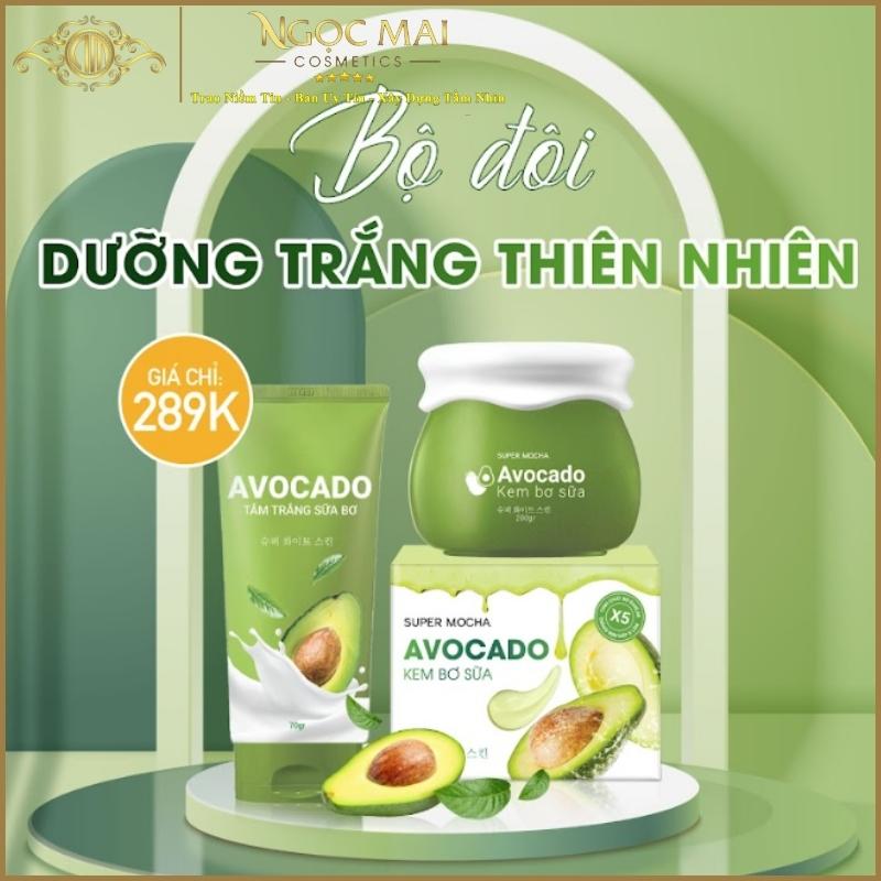 Combo Kem Dưỡng Trắng Da Toàn Thân Bơ Sữa + Kem Tắm Trắng Super Mocha Avocado 200g dưỡng trắng toàn thân siêu thẩm thấu không bết dính không lộ vân kem
