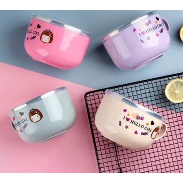 [ HOT DEAL] Bát ăn dặm , Bát ăn inox cách nhiệt 2 lớp có tay cầm Cho bé + Tặng kèm thìa ăn dặm cho bé