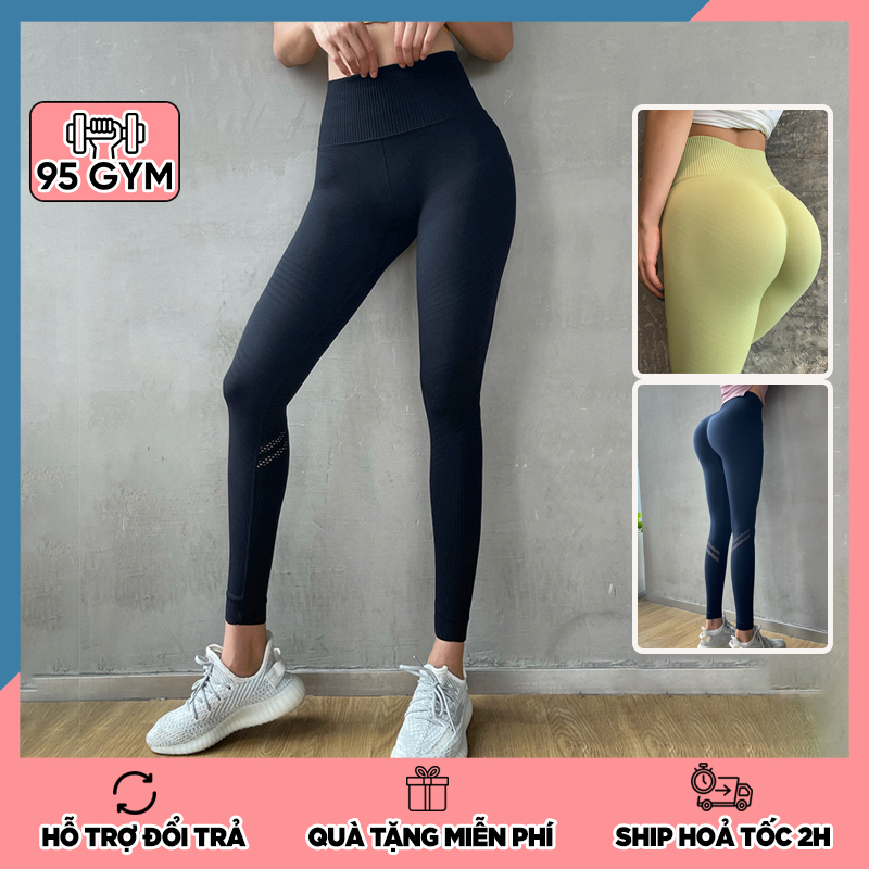 Quần tập gym yoga nữ chun mông 95Gym QD17 dáng quần legging dài thể thao cạp cao ôm eo nâng mông tôn dáng chất dệt co giãn tốt