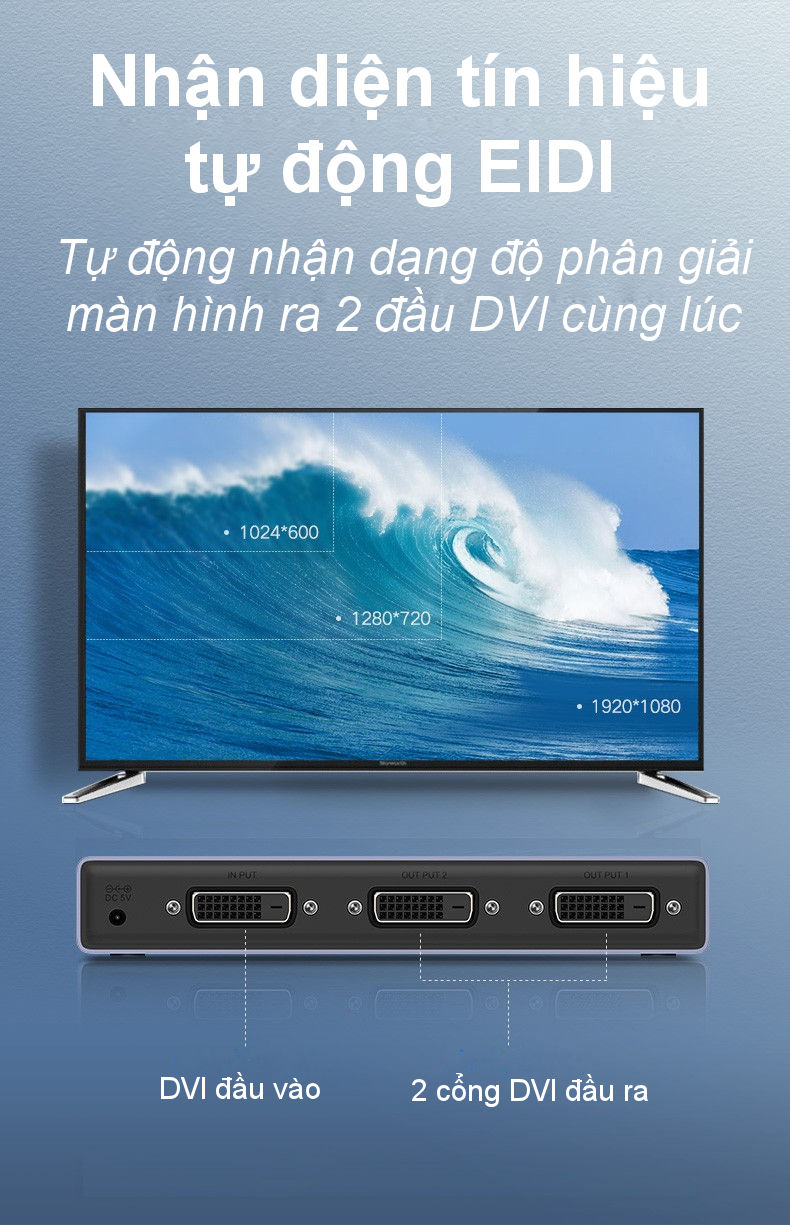 Bộ chia màn hình DVI (24+1) 1 cổng ra 2 cổng cao cấp UGREEN CM202 50746 Bộ chia màn hình DVI (24+1) 1 cổng ra 2 cổng cao cấp UGREEN CM202 50746